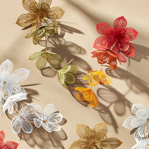 NEW Anthropologie Sunset Painted Floral Drop Earrings - Picture 2 of 5